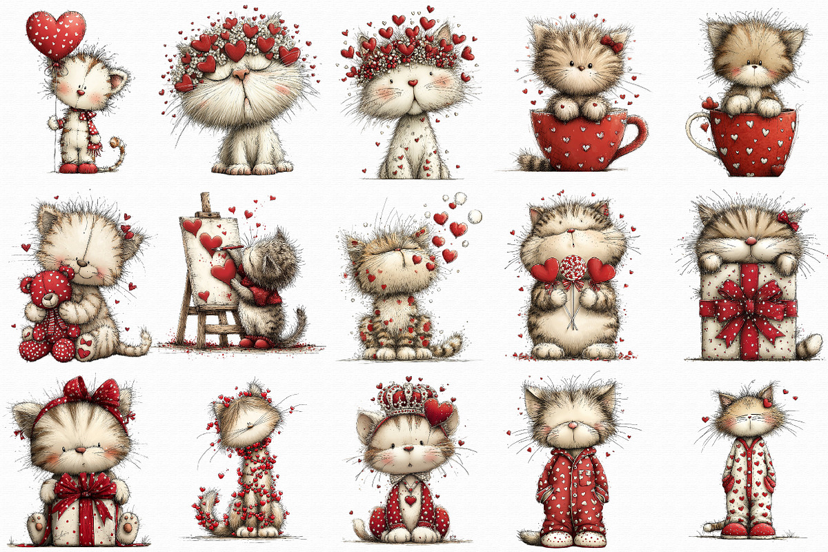 Whimsical Valentine Cat Clipart, an Illustration by Libby Wishes (Photo 7 of 7)
