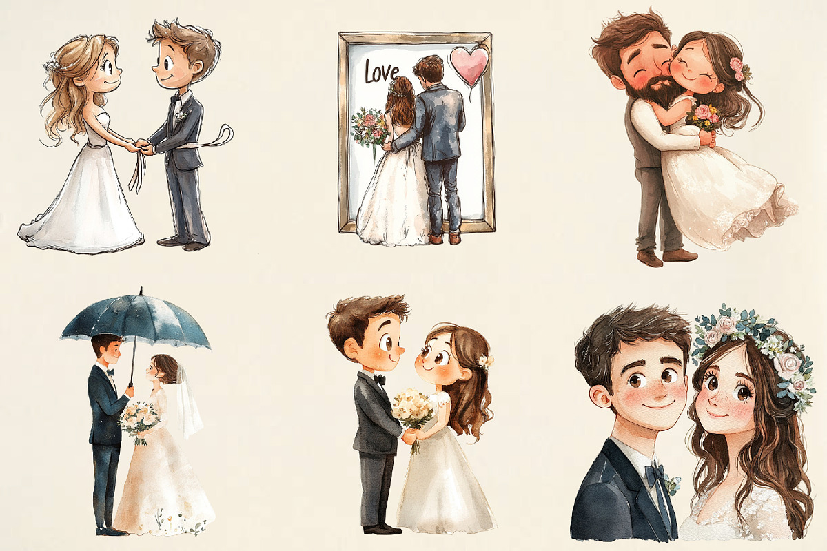 Watercolor Bride and Groom PNG, an Illustration by Pixels.Craft (Photo 3 of 7)