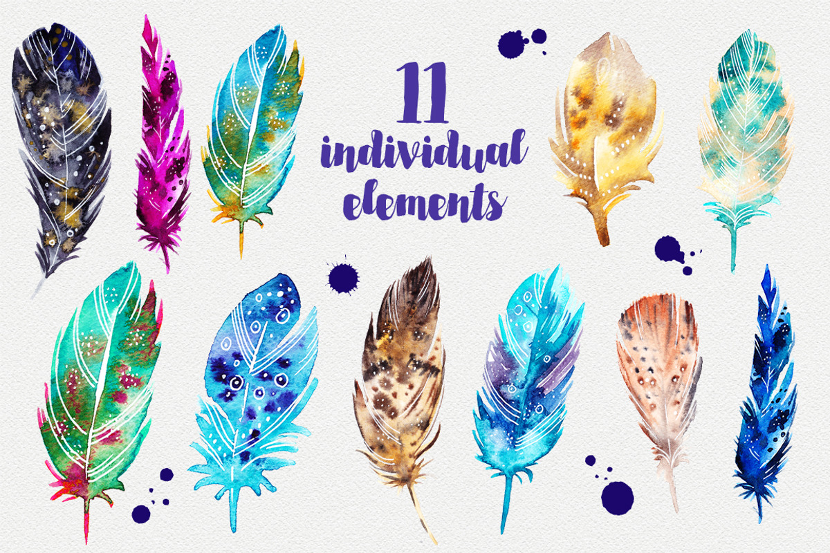 Watercolor feather set, an Illustration by martynmarin (Photo 2 of 5)
