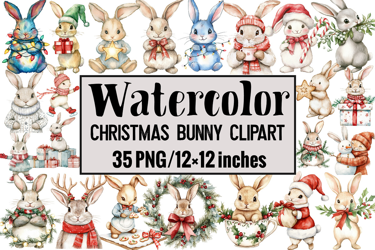 Christmas Bunny Clipart, an Illustration by Design Market (Photo 1 of 4)