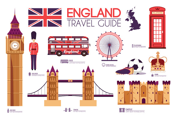 England Country Flat Vector Icon Set