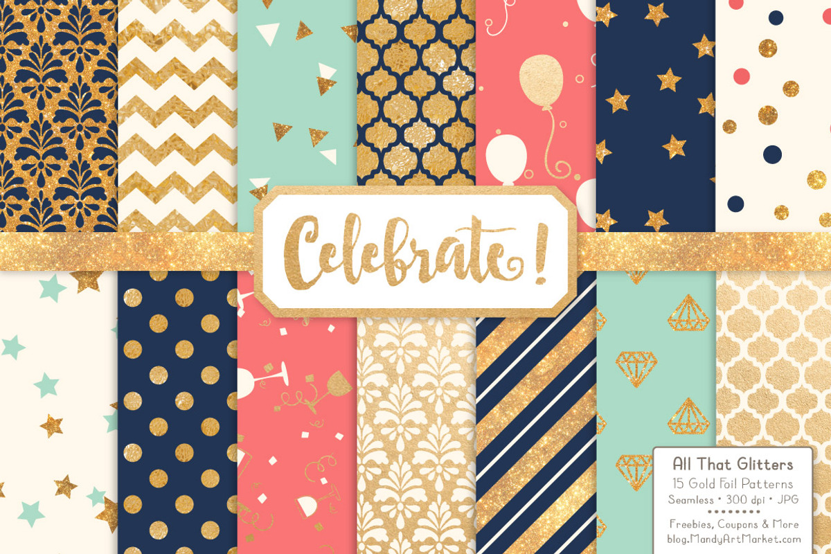 Modern Chic Gold Foil Digital Papers, a Pattern Graphic by Amanda Ilkov (Photo 1 of 4)