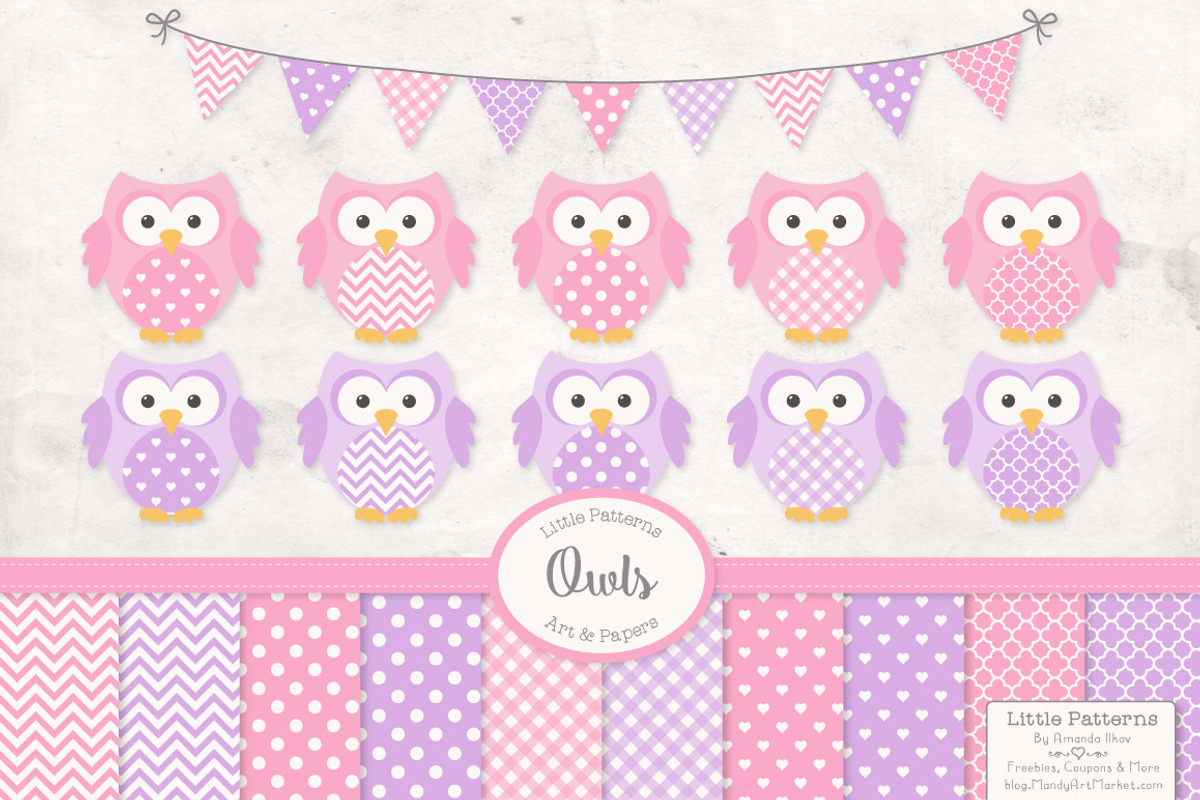 Fresh Pink Owl Vectors & Papers, an Animal Illustration by Amanda Ilkov (Photo 1 of 3)