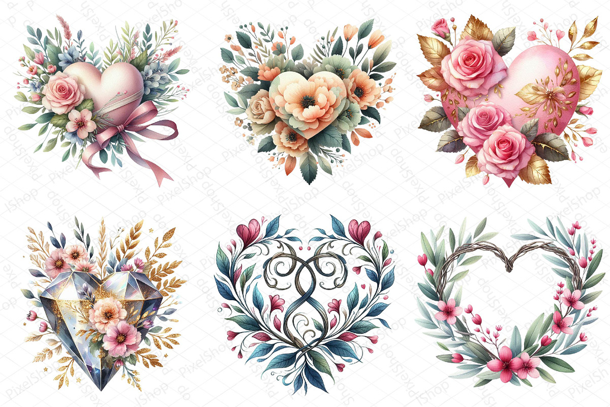 Wedding Hearts with Flowers Clipart, an Illustration by DreamPrint404 (Photo 5 of 6)