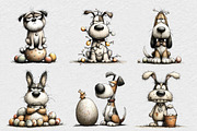 Quirky Easter Grumpy Dog Clipart, an Illustration by DreamCafeArt (Thumbnail 6 of 6)