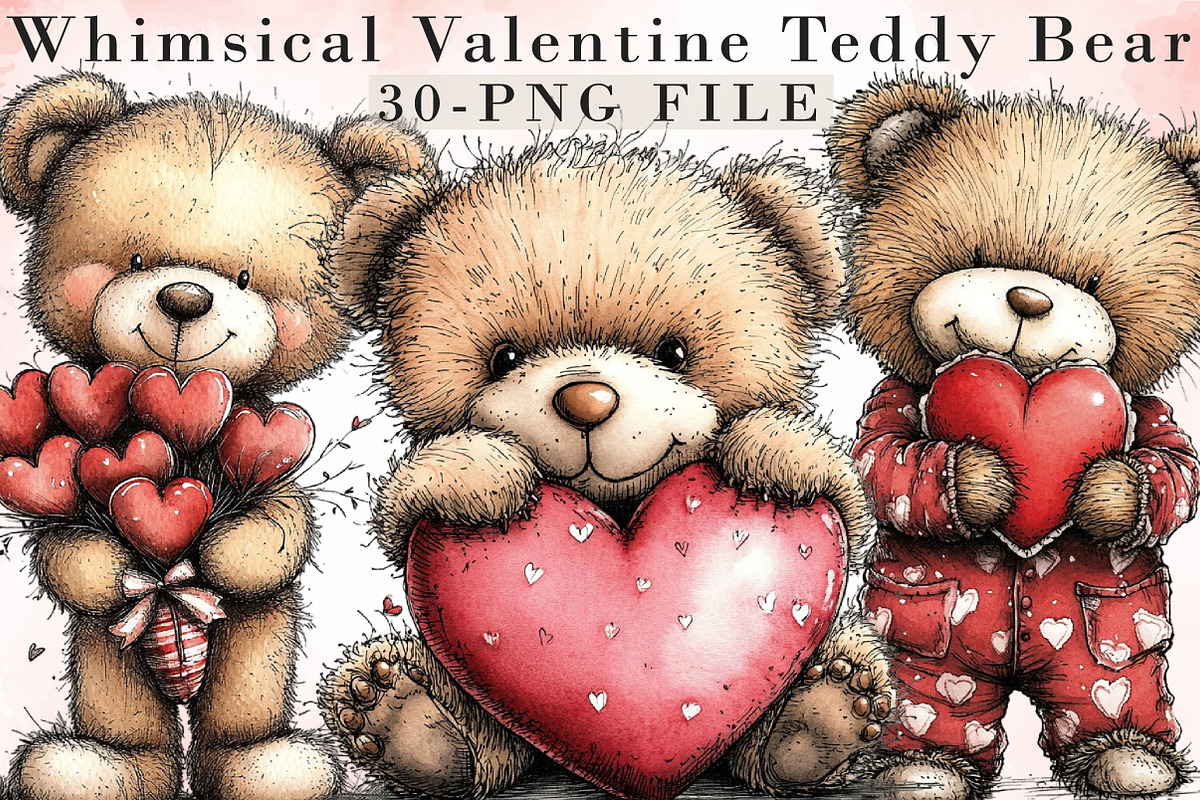 Whimsical Valentine Teddy Bear Clipa, an Illustration by Libby Wishes (Photo 1 of 9)