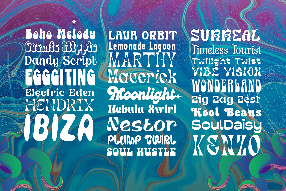 Psychedelic Font Bundle (25 Fonts!), a Sans Serif Font by HipFonts (Photo 2 of 11)