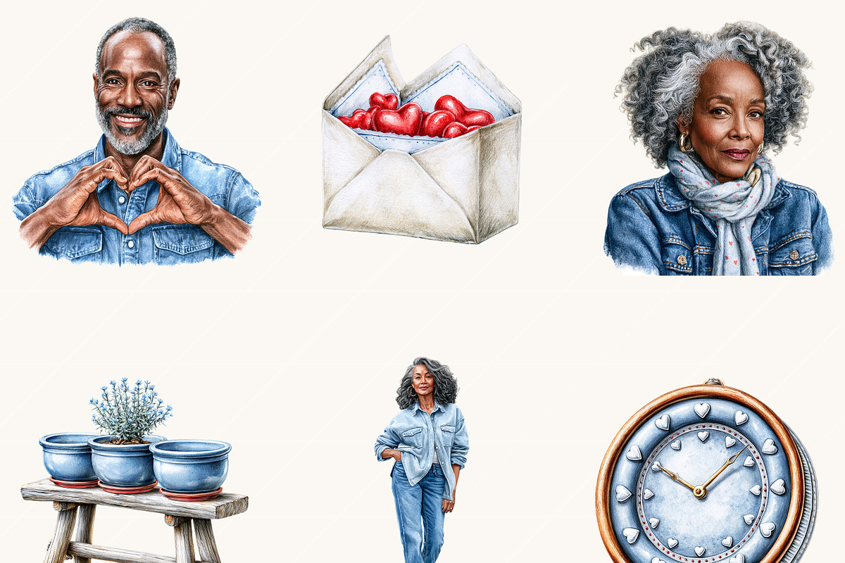 Black Mature Denim Love Clipart, a Person Illustration by BusyDaydesign (Photo 6 of 9)