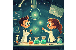 Cartoon kids scientists. Boy and, an Illustration by Stock-Smart-Start