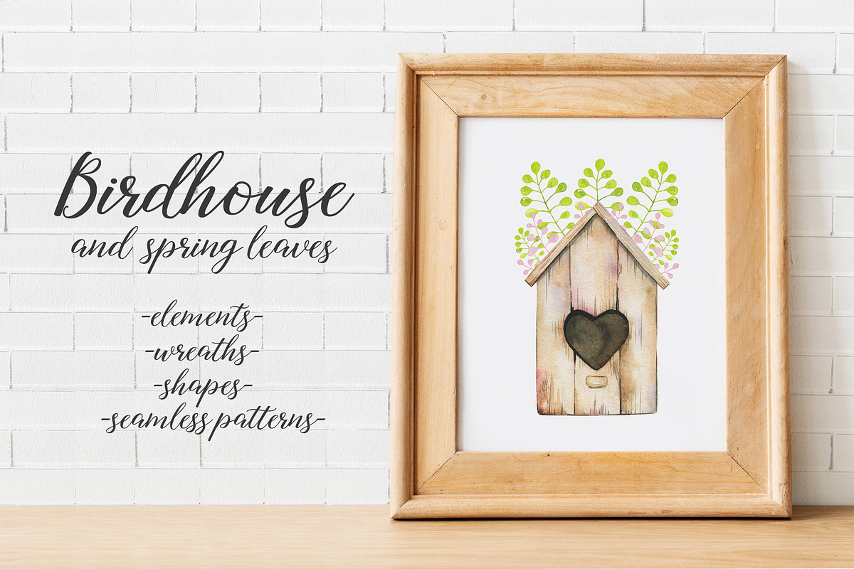 Birdhouse and spring leaves, a Decorative Illustration by Maria's little shop (Photo 1 of 7)