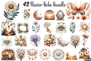 Set Flower Boho Art Design Bundle, an Illustration by DreamCafeArt