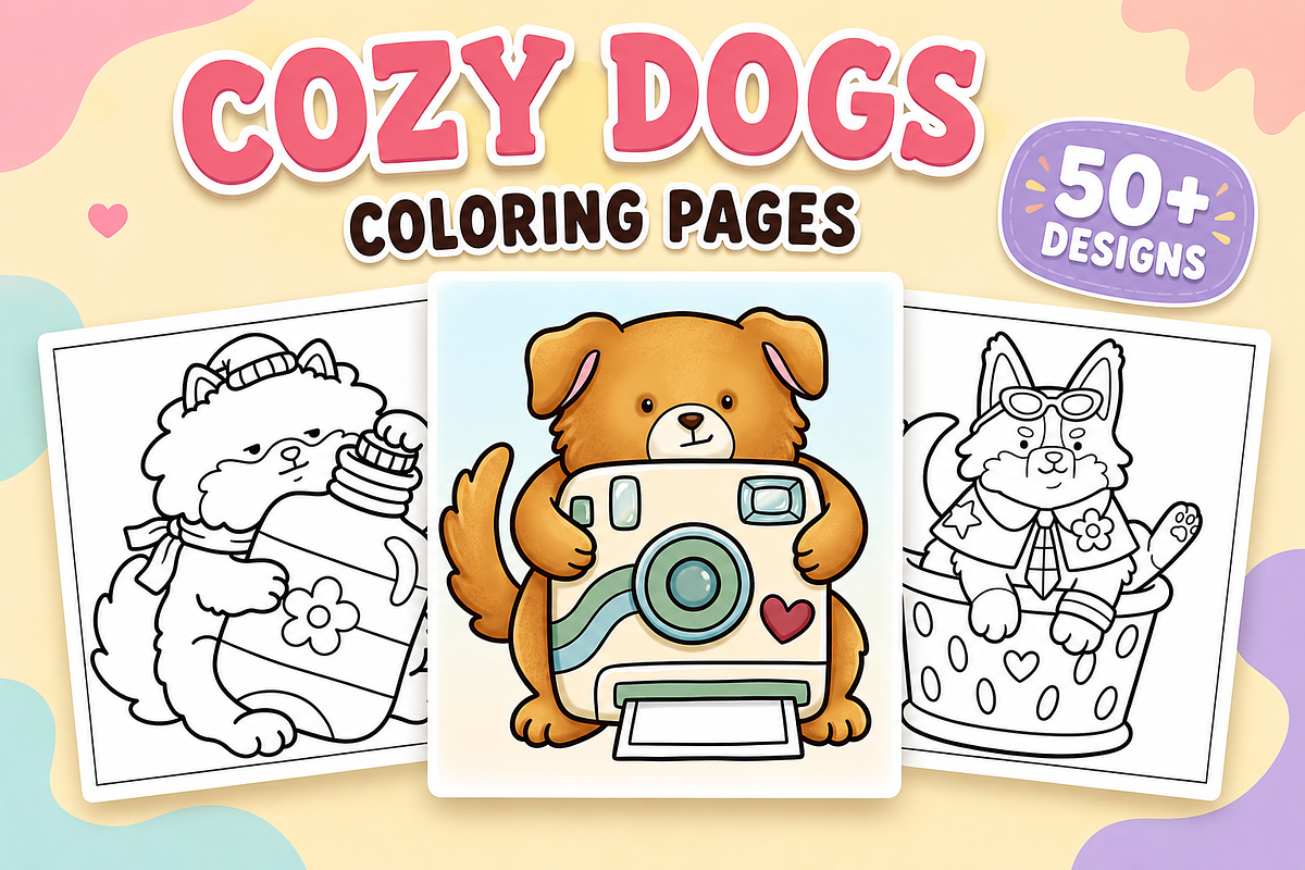 Cozy Dogs Coloring Pages #2, an Animal Illustration by Inkivelle Studio (Photo 1 of 3)