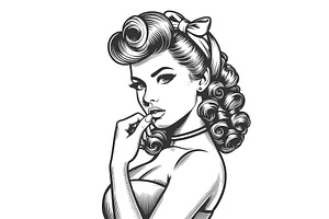 Retro Pin-Up Girl With Bow In Hair