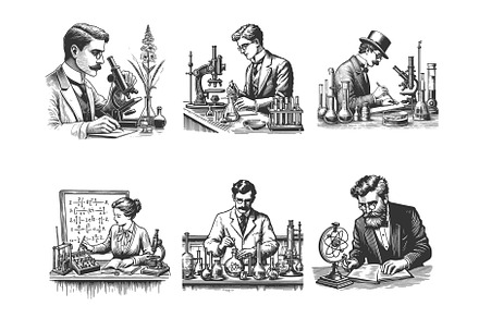 Scientists in Laboratory engraving, an Illustration by AlexArt