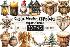 Rustic Wooden Christmas Clipart, an Illustration by Black Bird Studio