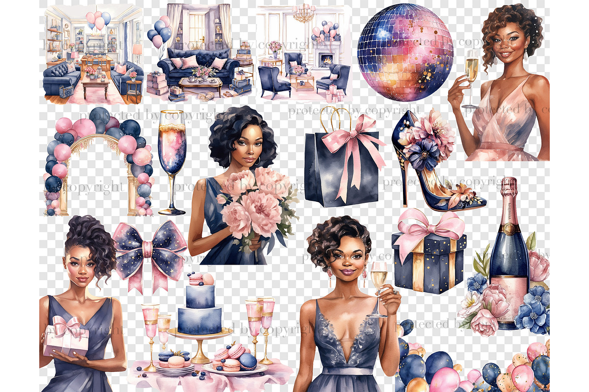 Happy Birthday Clipart Set, a Person Illustration by GlamArtZhanna (Photo 5 of 5)