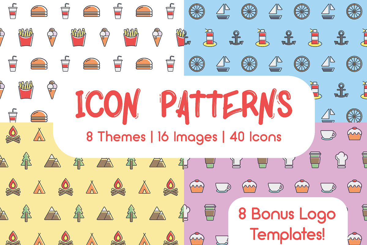 Icon patterns bundle/8 Themes/50%off, a Pattern Graphic by MikeHill (Photo 1 of 12)