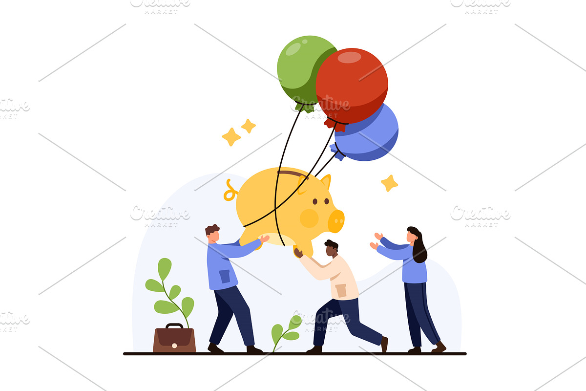 Piggy Bank Inflation with Balloons, a Finance Illustration by Flashvector