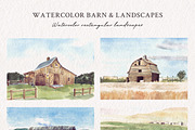 Watercolor Barn & Landscapes, an Object Illustration by Yorda Studio (Thumbnail 3 of 10)
