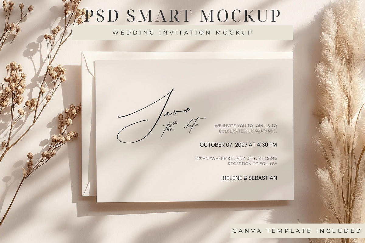 Wedding Invitation PSD Mockup, an Advertising Mockup by ClipCraft (Photo 5 of 9)