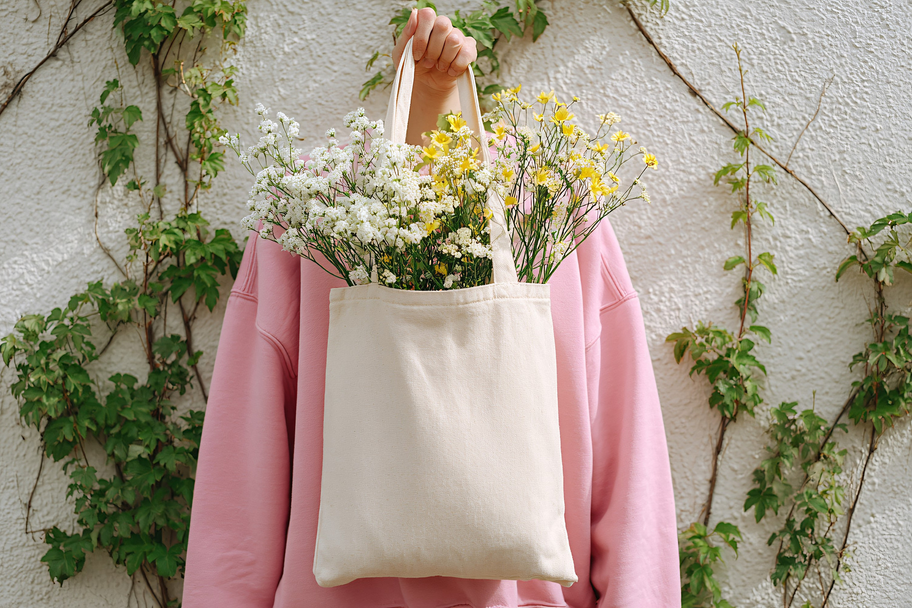Woman Holding Floral Canvas Tote Bag, a Beauty & Fashion Photo by shahsoft