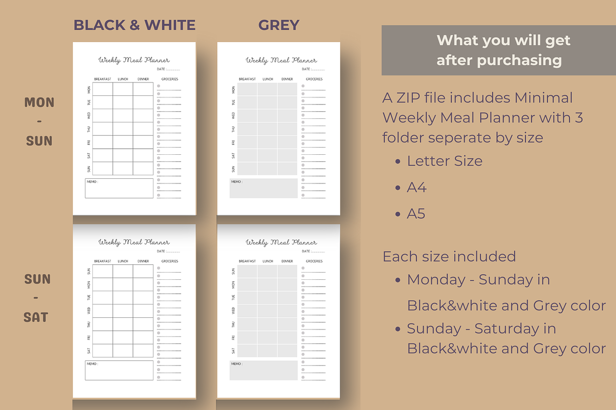 Minimal Weekly Meal Planner, a Stationery Template by STUDIO CHOTI (Photo 3 of 4)
