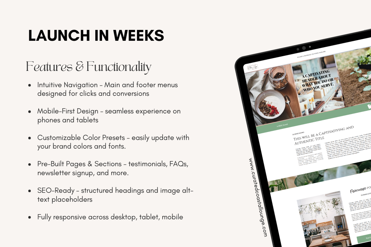 Ashley Showit Template for Bloggers & Coaches | Curated Coastal Lounge preview 4