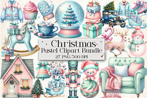 Pastel Christmas Clipart Bundle, an Illustration by Libby Wishes