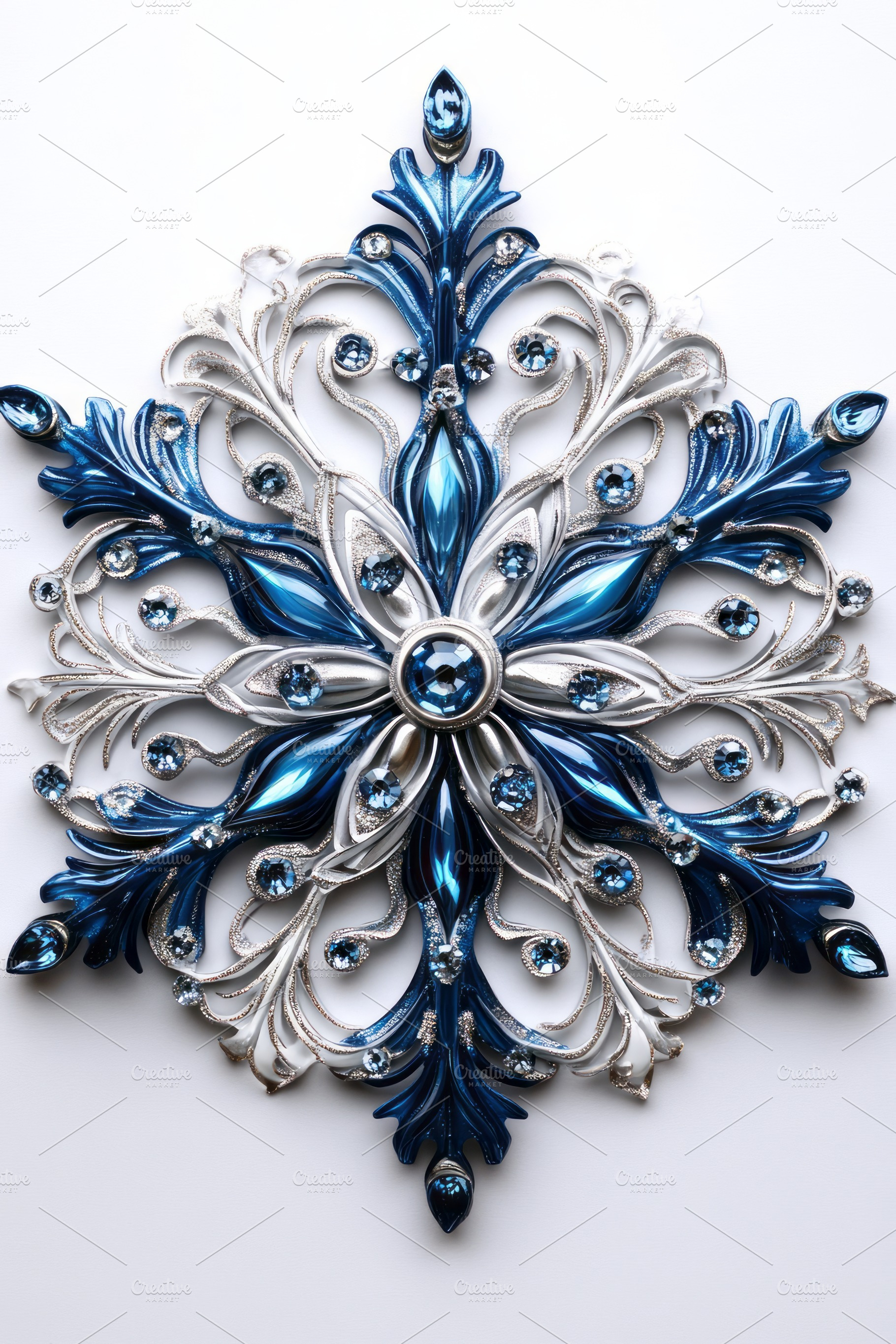 Intricate blue and silver snowflake design with sparkling jewels, exuding elega, a Background Photo by ImageMir