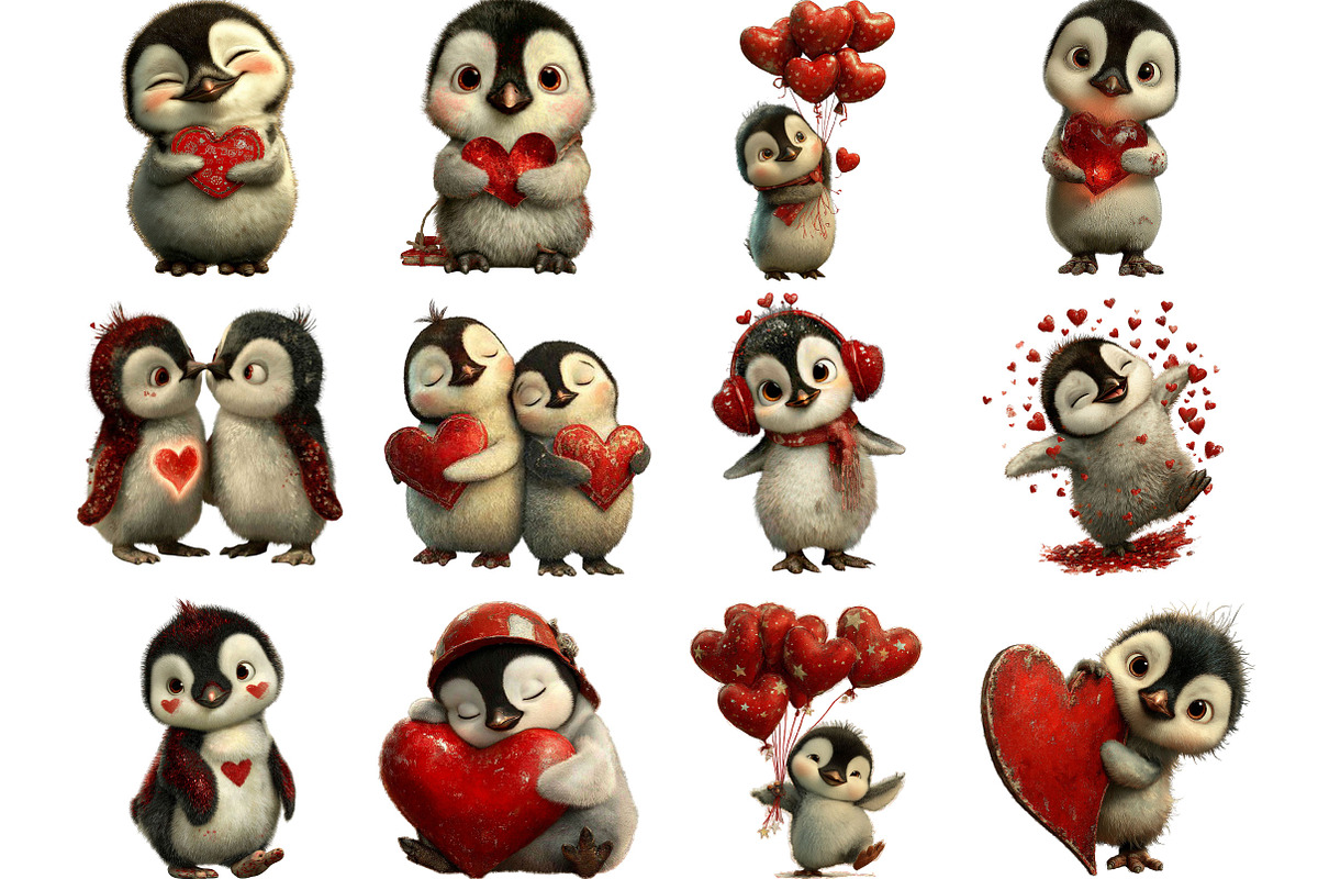 Kawaii Penguin Valentine Clip-art, an Illustration by Designking (Photo 3 of 5)