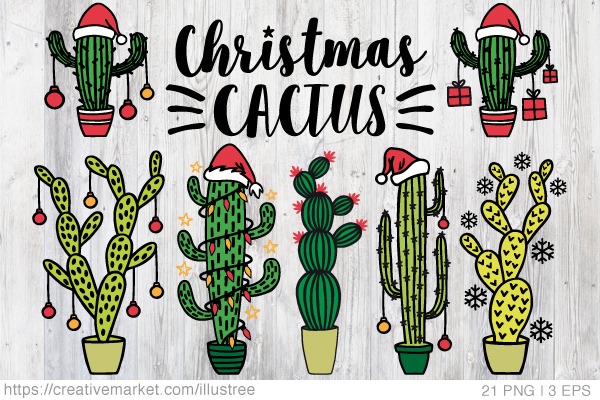 Cactus Christmas trees, vector set, a Graphic by Illustree