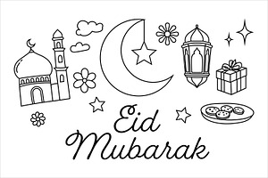 Festive Eid Mubarak Doodles, a Decorative Illustration by Saba Vector