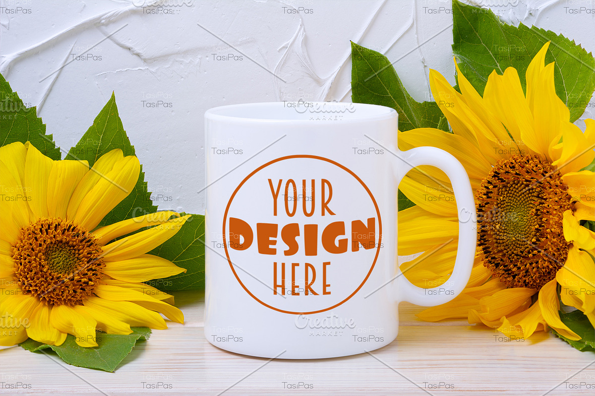 Coffee mug mockup with sunflowers, a Cups & Container Mockup by TasiPas (Photo 1 of 4)