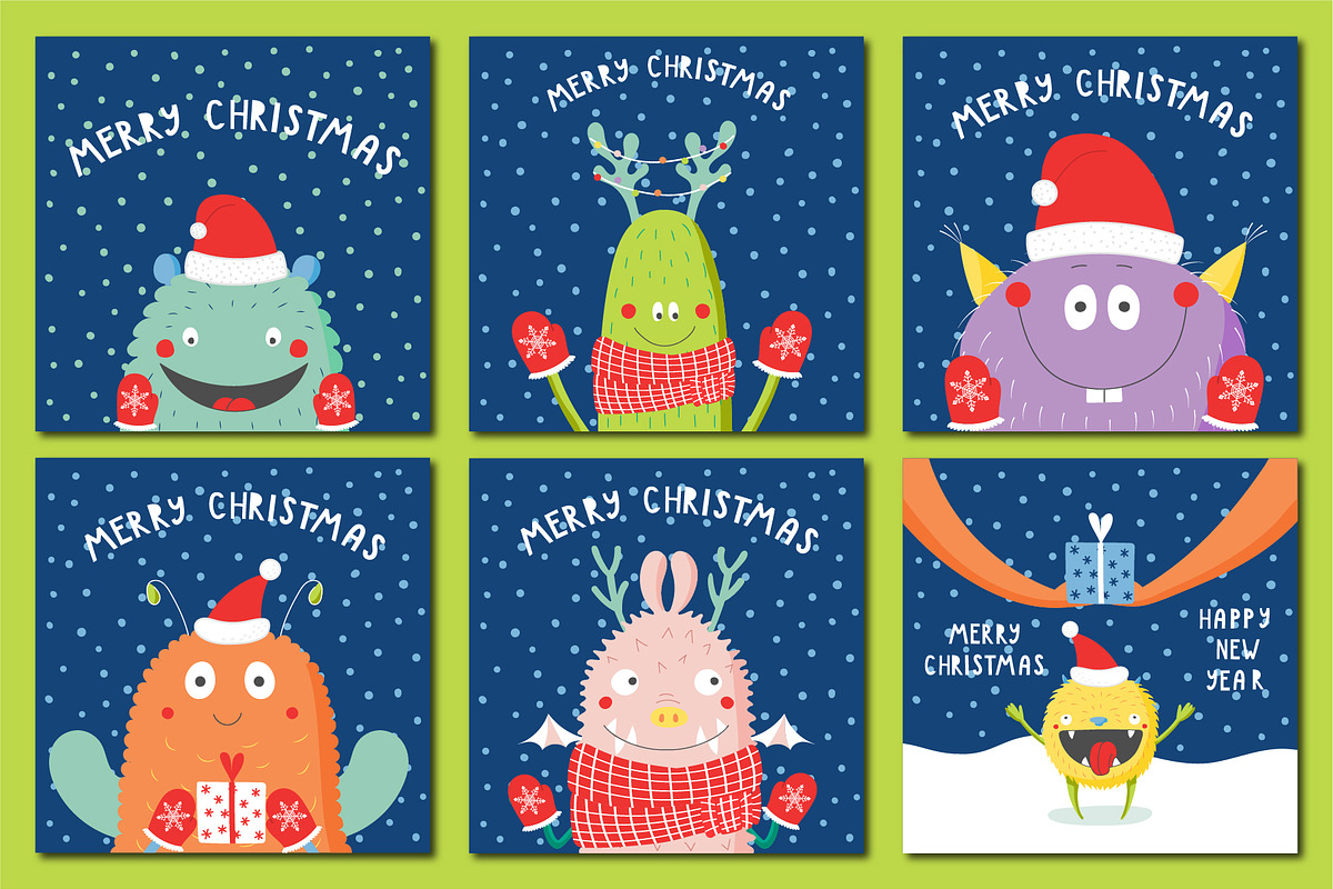 Cute Monsters Christmas Cards, a Seasonal Illustration by sceptical cactus (Photo 5 of 9)
