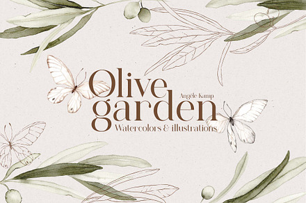 Olive garden watercolors clipart, an Object Graphic by Angele Kamp