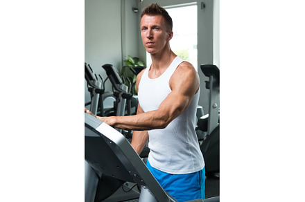 Young muscular man on treadmill in, a Sports & Recreation Photo by BLACKDAY