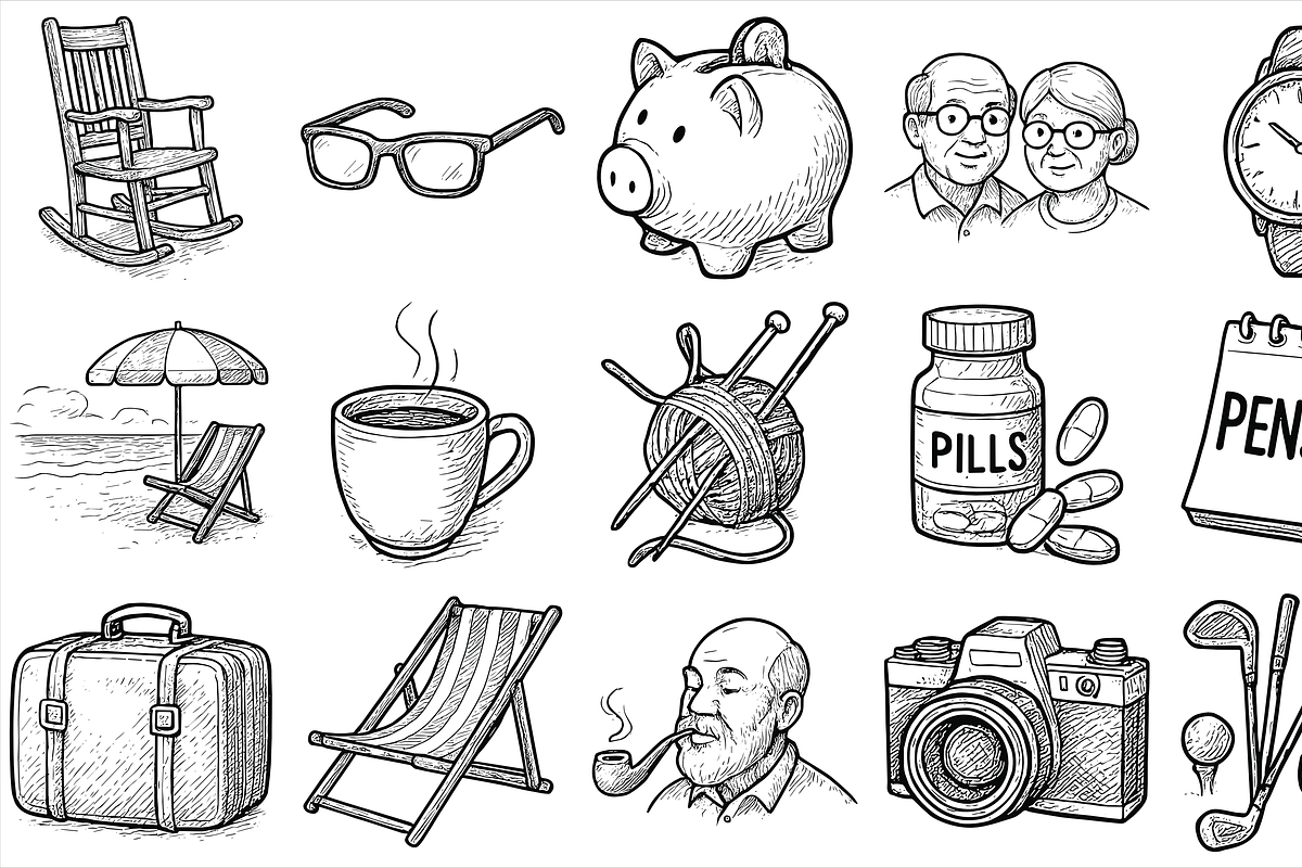 Retirement Life Icons, an Object Graphic by nikagraphic