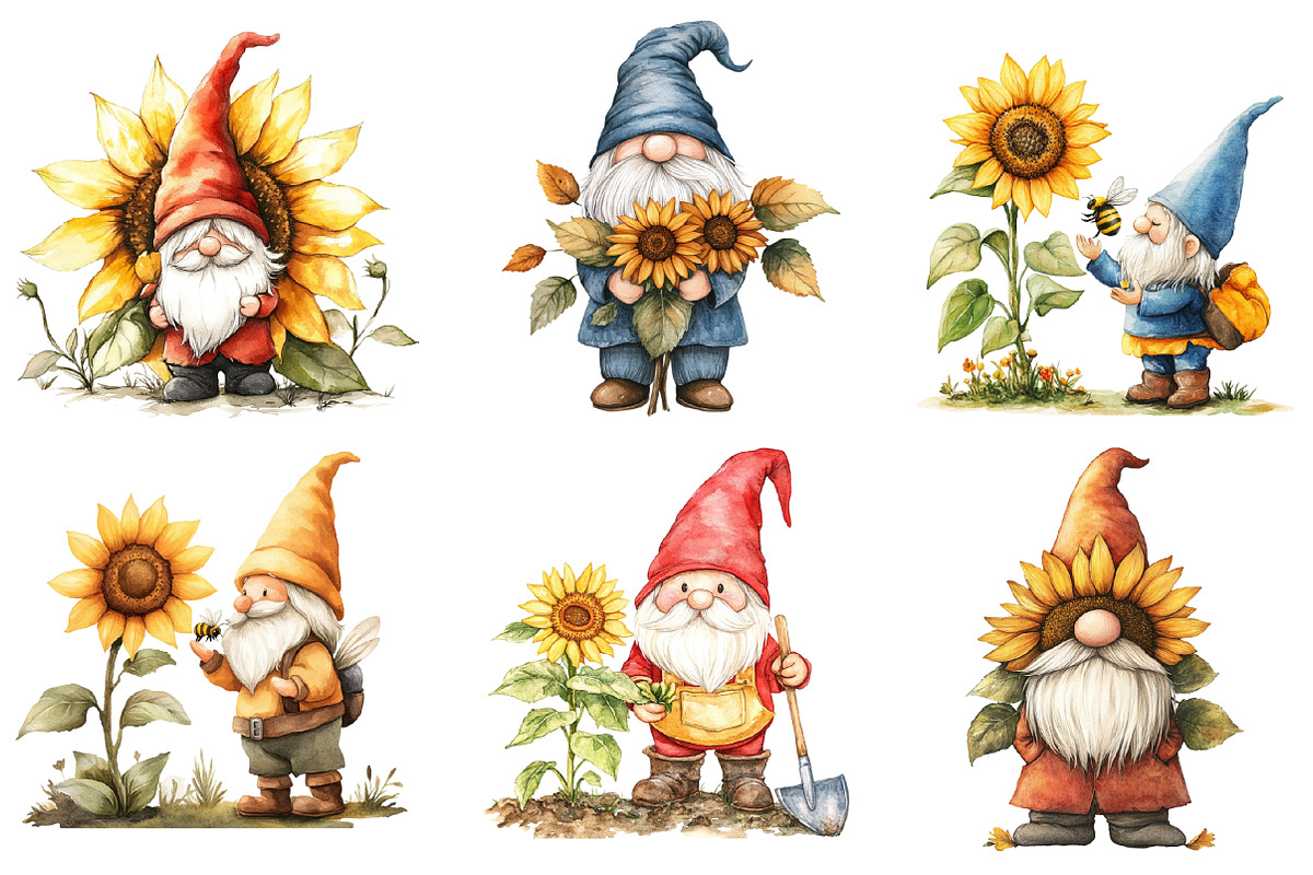 Adorable Gnomes with Flowers Clipart, an Illustration by SinaCreation (Photo 3 of 5)