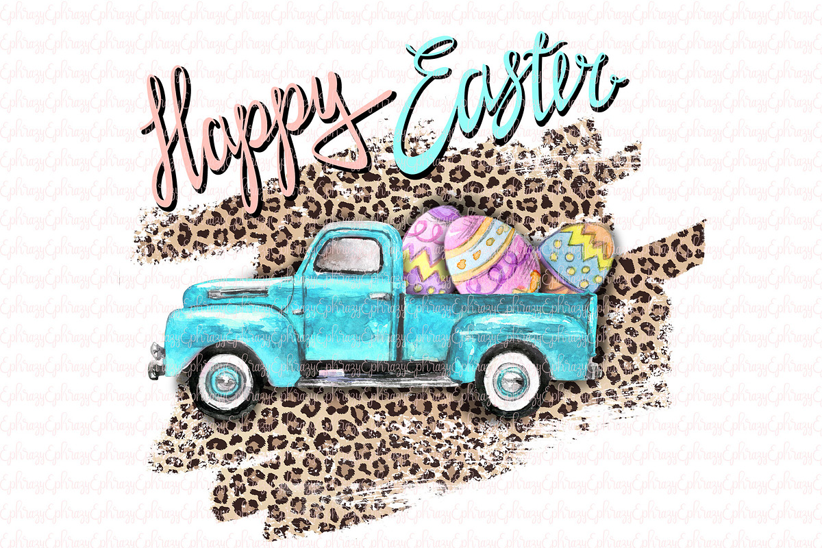 Happy Easter! Easter truck,eggs, an Illustration by EphrazyGraphics