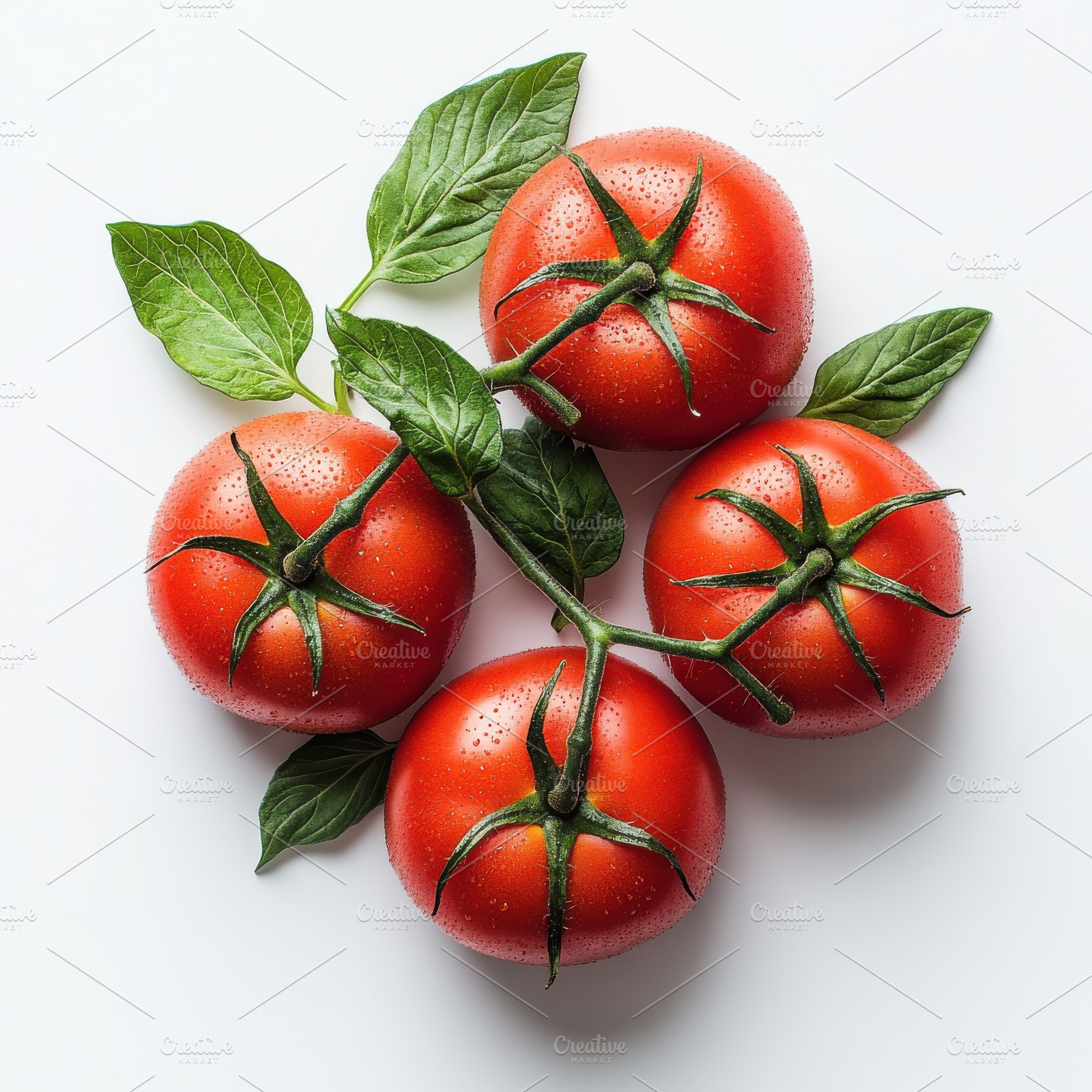 Fresh Tomatoes with green leaves, fr, a Food & Drink Photo by Pixeness Studio