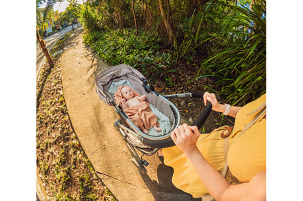 Mom strolls with her newborn in a, a Person Photo by Elizaveta Galitskaya