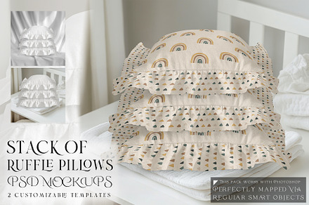 Stack of Ruffle Pillows Mockups, a Merchandise Mockup by mock-ups