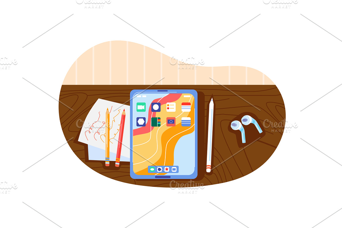 Designer work place vector, a Technology Illustration by vectorpointstudio