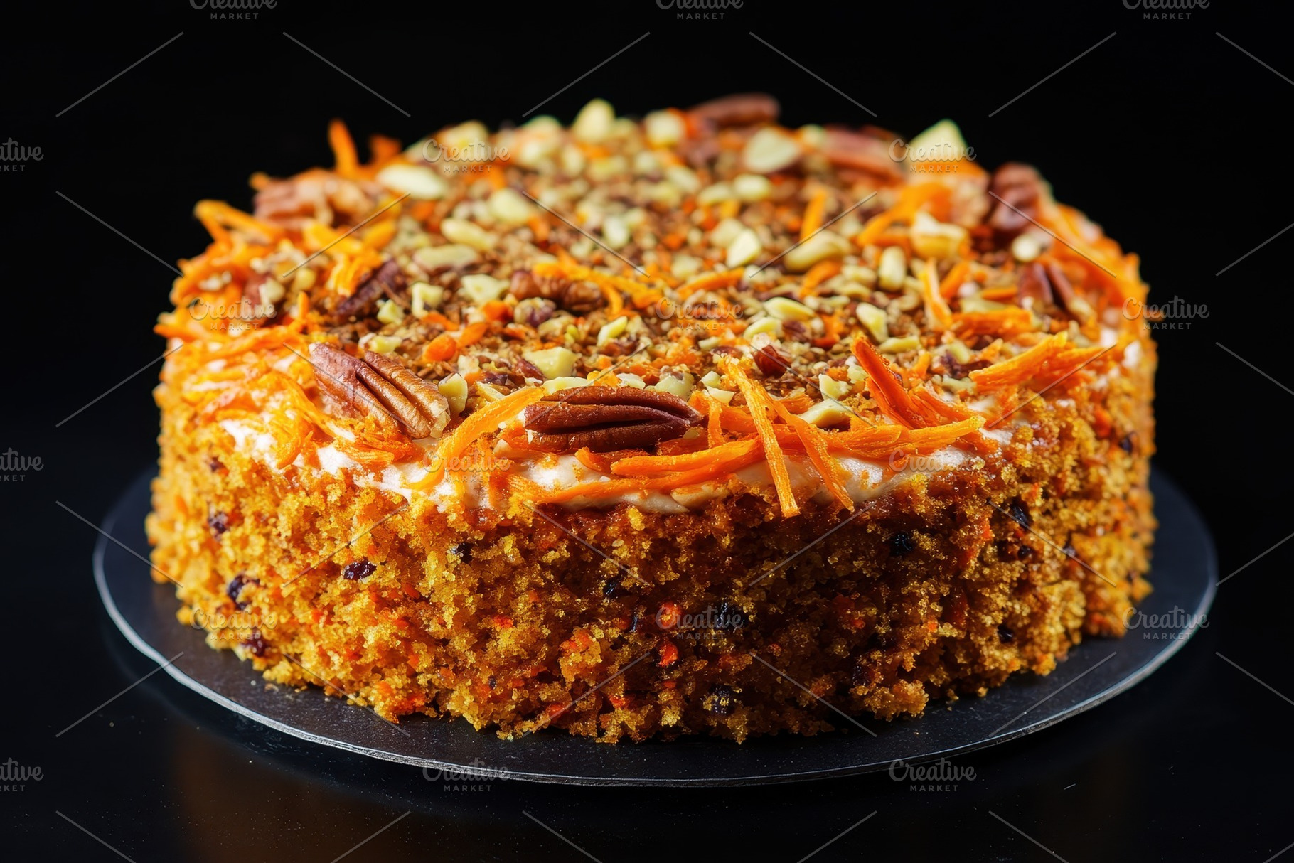Deliciously moist carrot cake topped, a Photo by Pavel_design