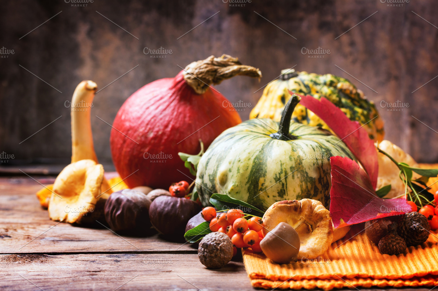 Pumpkins nuts and mushrooms containing pumpkin, wooden, and autumn