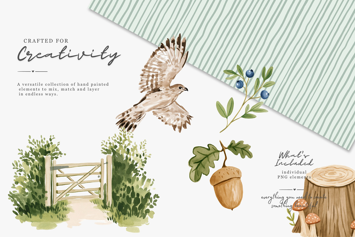 whimsical woodland clipart set, a Decorative Illustration by Patishop Art (Photo 10 of 15)