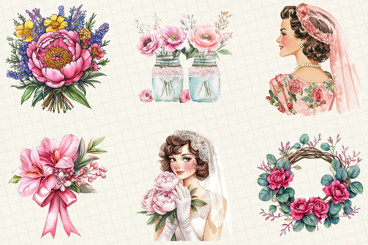 Pink Floral Wedding Clipart, an Illustration by OK Design (Photo 3 of 5)