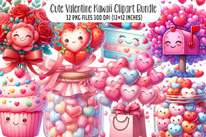 Cute Kawaii Valentine's Day Clipart, an Illustration by SinaCreation