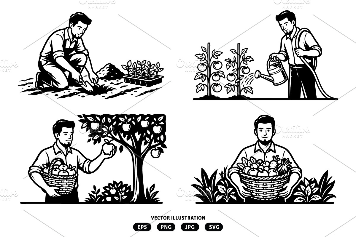 Activities of man tending his garden, a Person Illustration by Vectorlina (Photo 2 of 3)