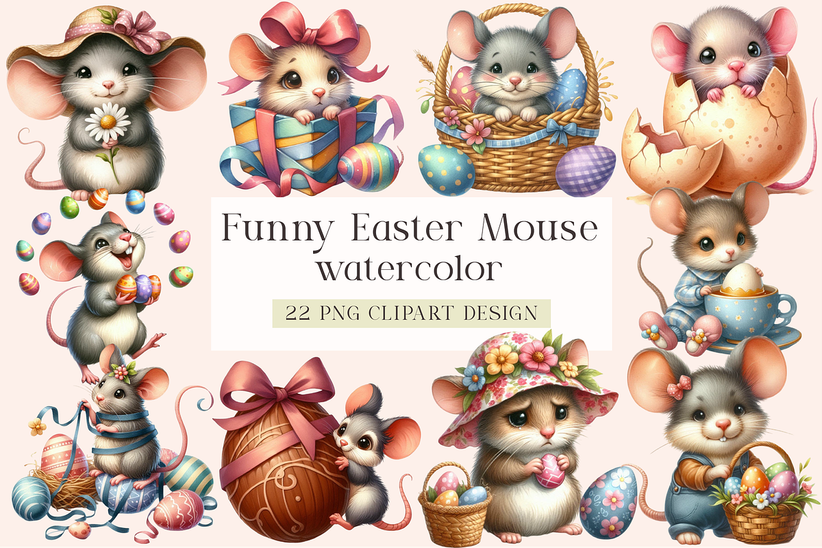 Funny Easter Mouse Clipart, an Illustration by DreamArtGraphic (Photo 1 of 4)